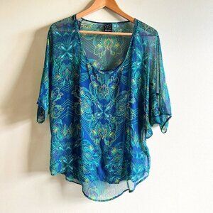 Ella Moss Boho‎ Silk Chiffon Blouse Dolman Sleeve Top Lined Printed Size XS